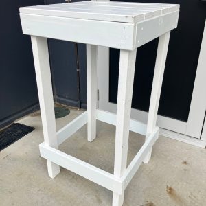 White timber high bar table for hire from Little Black Door, Brisbane