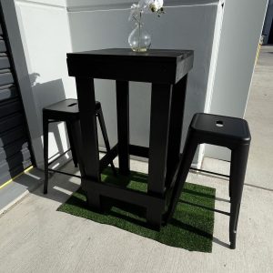 Black timber high bar table styled for an event by Little Black Door, Brisbane